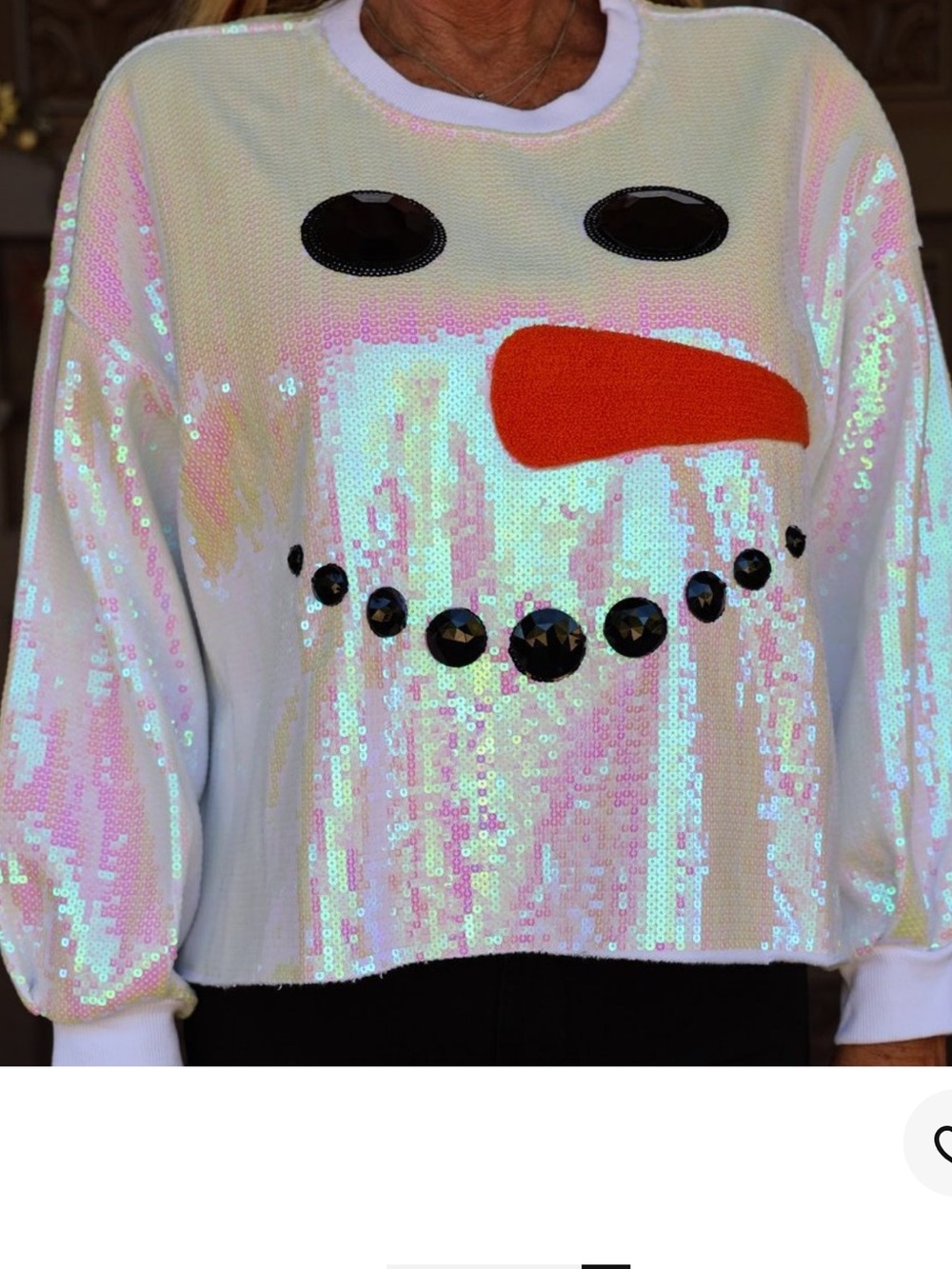 Queen of Sparkles White Full Sequin Snowman Face Sweatshirt